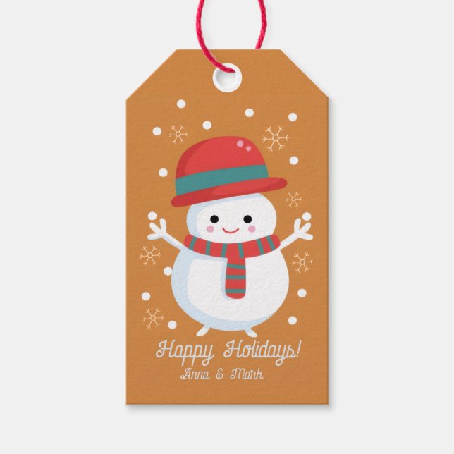 Happy Snowman Personalized Holiday Gift Tags (Front)
