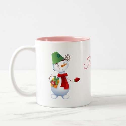 Happy Snowman Personalized Name Holiday Two_Tone C Two_Tone Coffee Mug