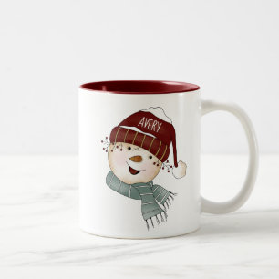 Happy Snowman Personalized Name Two-Tone Coffee Mug