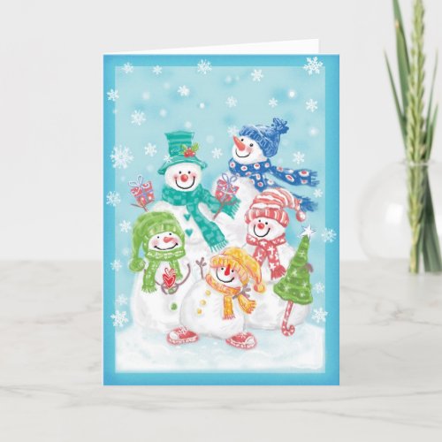 Happy Snowman Retro Christmas Card