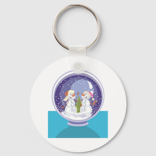 Happy Snowman Snow Globe Keychain (Front)