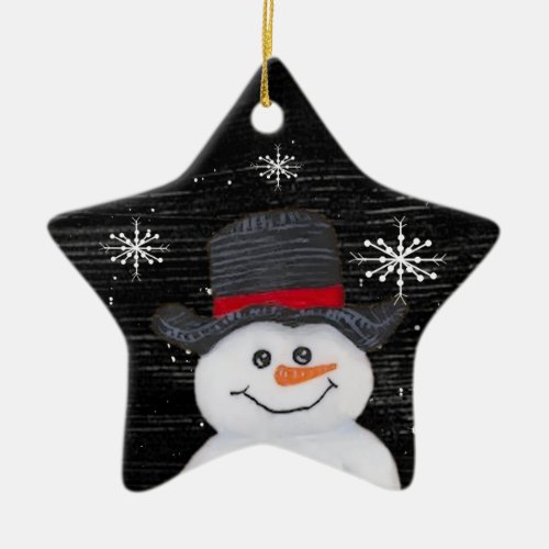 Happy Snowman Star Ornament