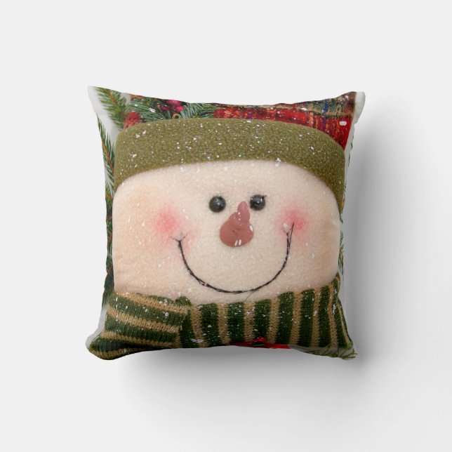 Happy Snowman Throw Pillow (Front)