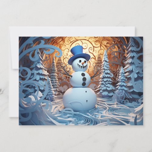 Happy Snowman Top Hat Snowy Forest Christmas Holiday Card