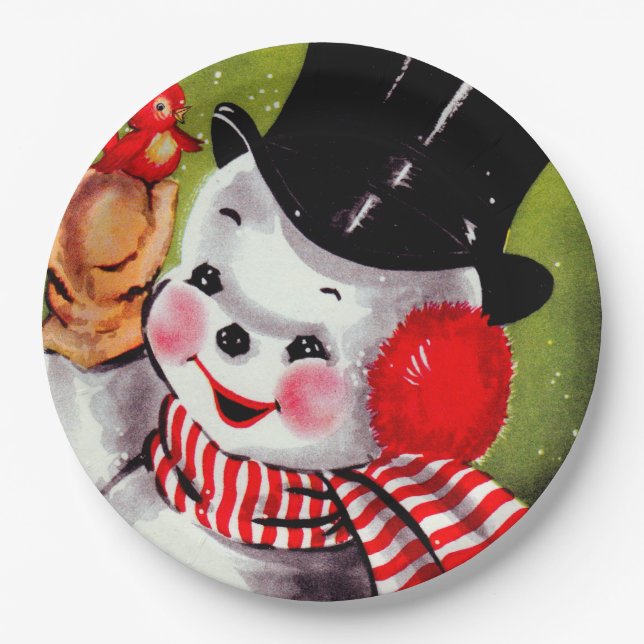 Happy Snowman Vintage Paper Plates (Front)