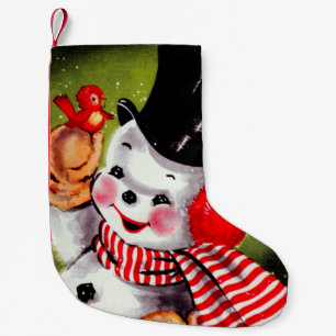 Happy Snowman Vintage Small Christmas Stocking