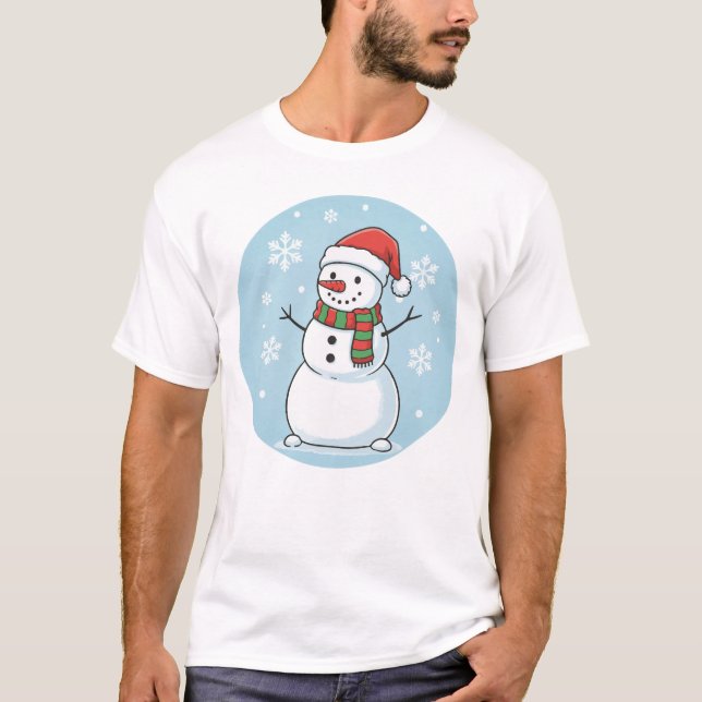 Happy Snowman – Winter Wonderland Design T-Shirt (Front)