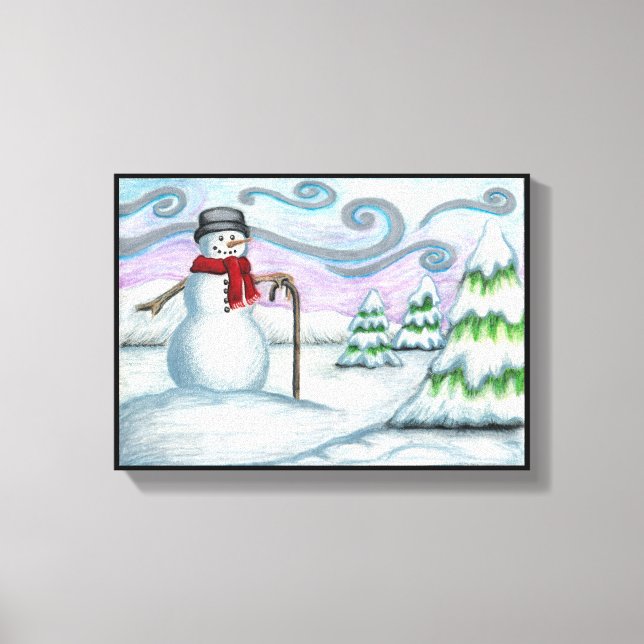 Happy Snowman Winter Wonderland Wrapped Canvas Print (Front)