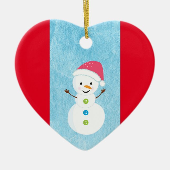 Happy Snowman with I Love You Editable Text Ceramic Ornament (Front)