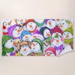 Happy Snowmans Christmas Beach Towel<br><div class="desc">Christmas Beach Towels with Happy Snowmans Merry Christmas Party Funny Drawing Cartoon Snowman - Choose / Add Your Unique Text / Font / Color - Make Your Special Beach Towel Gift - Resize and move or remove and add elements / image with customization tool ! - Drawing and Design by...</div>