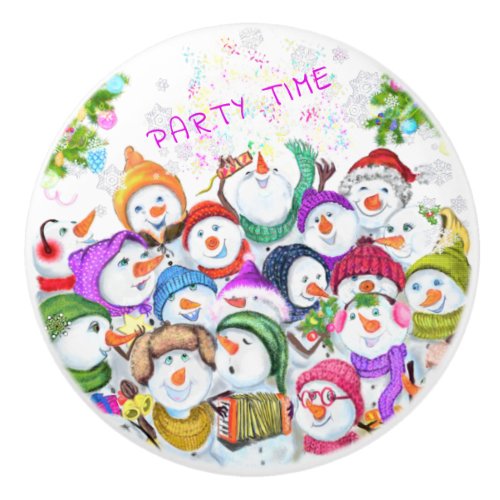 Happy Snowmans Christmas Ceramic Knob Gift