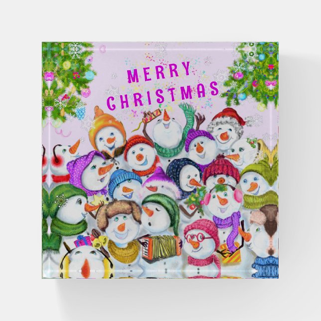 Happy Snowmans Christmas Paperweight (Front)