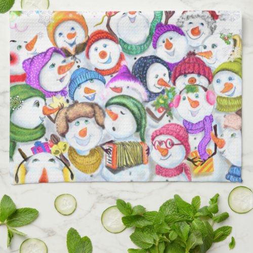 Happy Snowmans Christmas Party Kitchen Towel