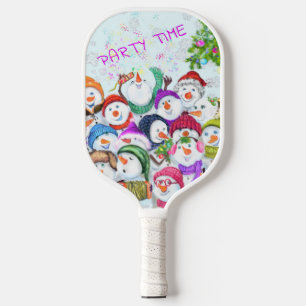 Happy Snowmans Christmas Party Pickleball Paddle
