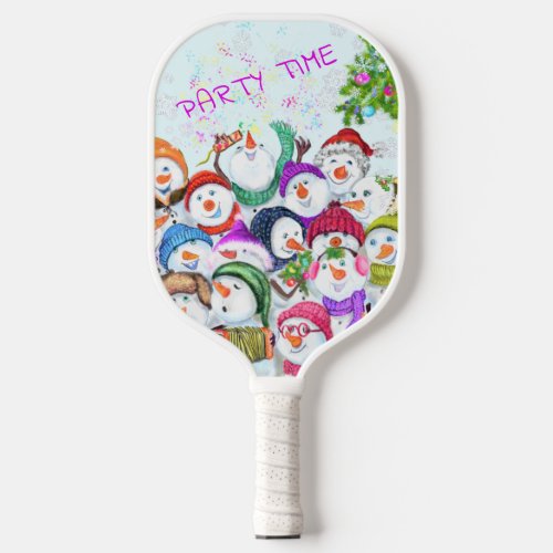 Happy Snowmans Christmas Party Pickleball Paddle