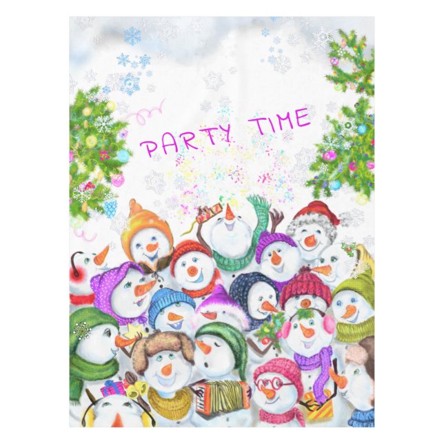 Happy Snowmans Christmas Tablecloth (Front)