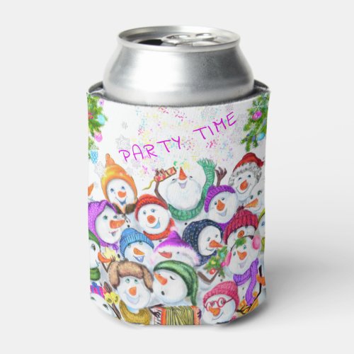 Happy Snowmans Merry Christmas Can Cooler Party