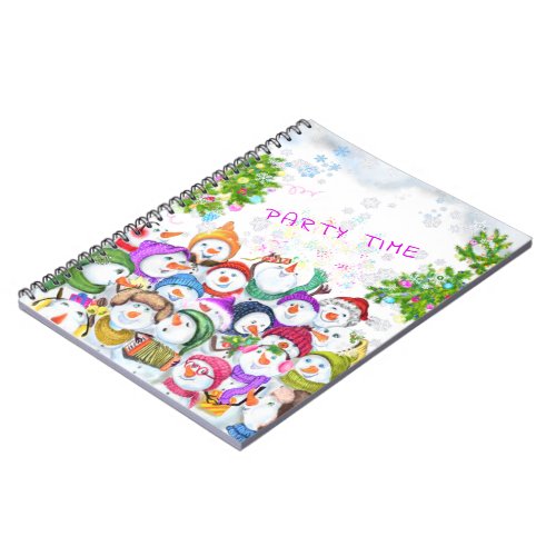 Happy Snowmans Merry Christmas Party Funny Drawing Notebook