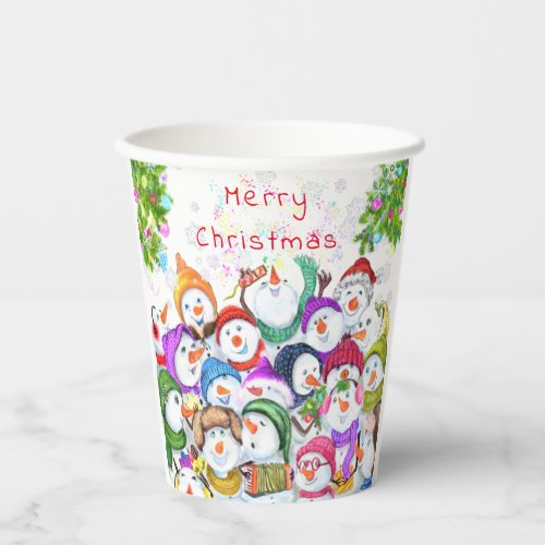 Happy Snowmans Merry Christmas Party Funny Drawing Paper Cups