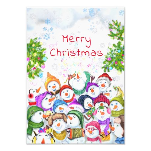 Happy Snowmans Merry Christmas Party Funny Drawing Photo Print