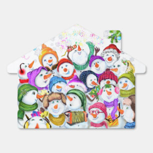 Happy Snowmans Merry Christmas Party Funny Drawing Sign