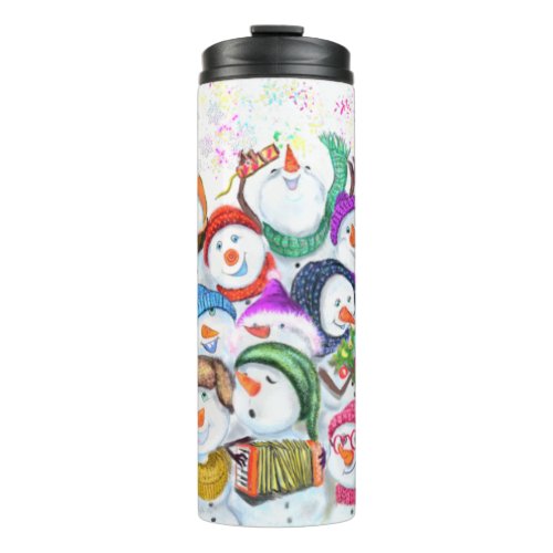 Happy Snowmans Merry Christmas Party Funny Drawing Thermal Tumbler