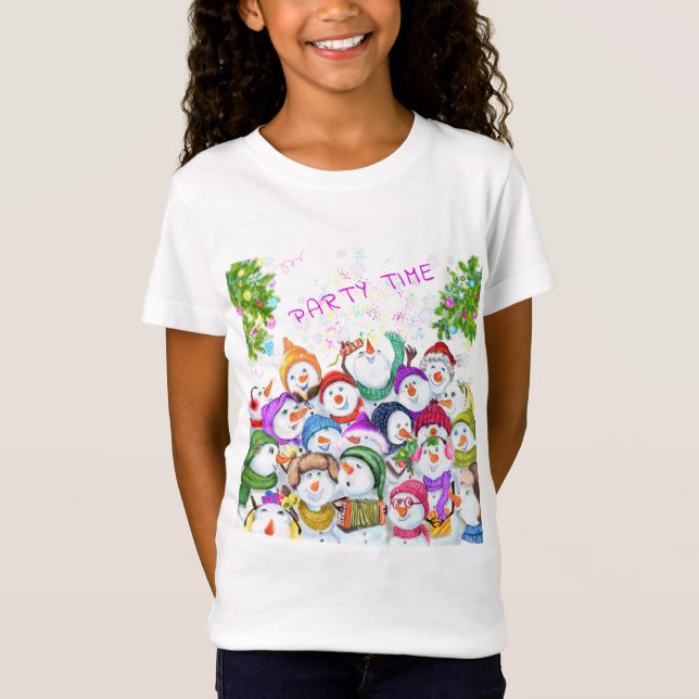 Happy Snowmans Merry Christmas Party Kids T-Shirt (Front)