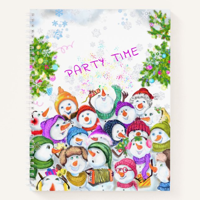 Happy Snowmans Merry Christmas Party Notebook (Front)