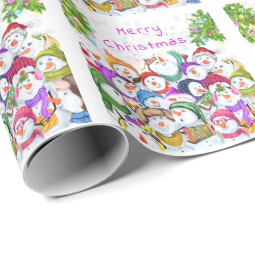 Happy Snowmans Merry Christmas Wrapping Paper