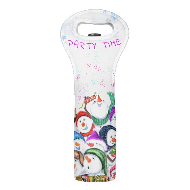 Happy Snowmans Party Christmas Wine Bag (Front)