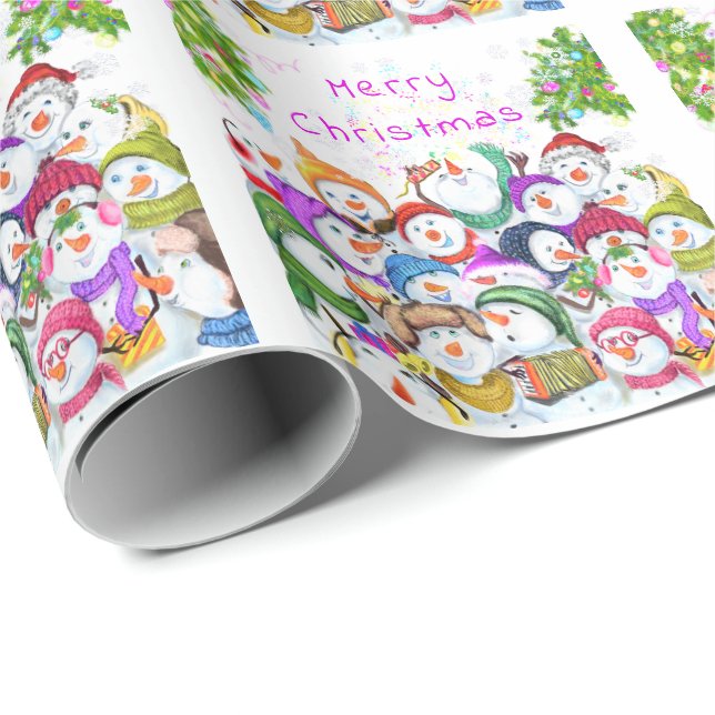 Happy Snowmans Party Christmas Wrapping Paper (Roll Corner)
