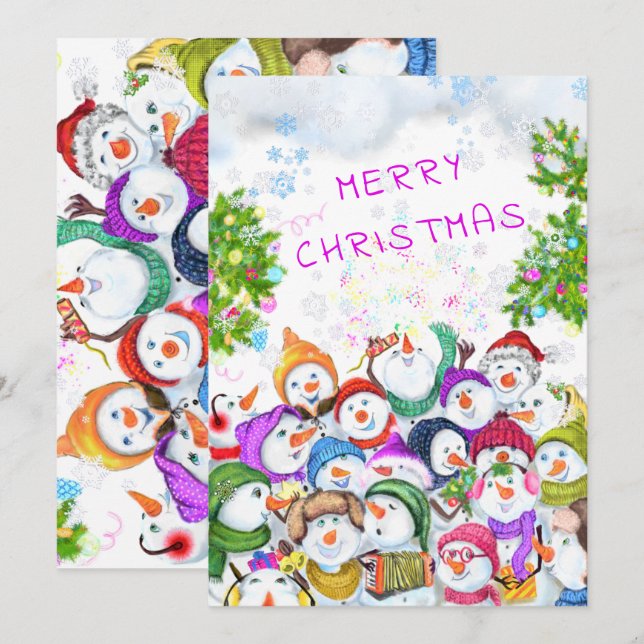 Happy Snowmans Party Funny Christmas Card (Front/Back)