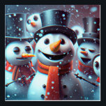 Happy Snowmen Acrylic Print<br><div class="desc">Happy snowmen are standing together delighting in the snowstorm.  Based on an original art piece by © One Artsy Momma.</div>