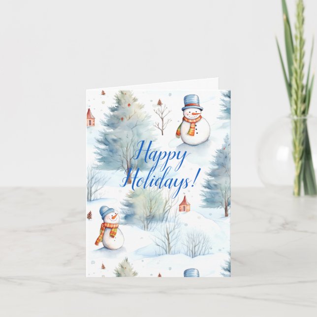 Happy Snowmen Pattern Holiday Card (Front)