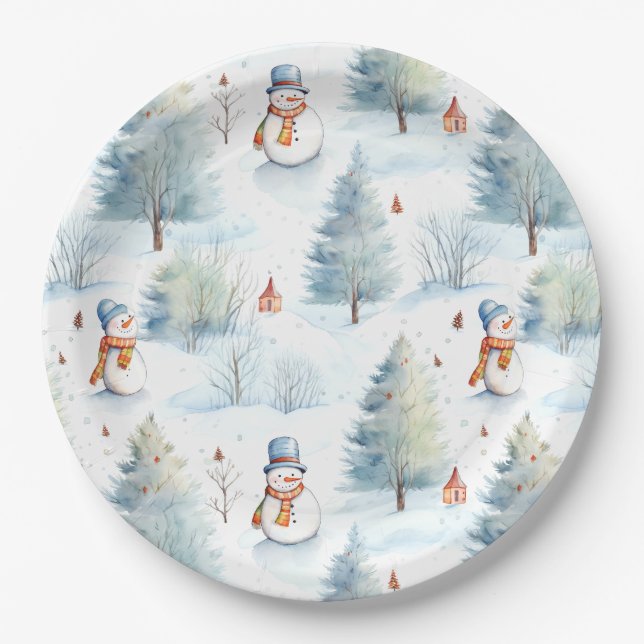 Happy Snowmen Pattern Paper Plates (Front)