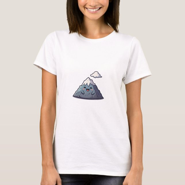 Happy Snowy Mountain Character with Floating Cloud T-Shirt (Front)