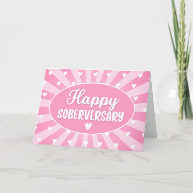 Happy Soberversary, Pink Hear Sobriety Anniversary Card (Front)