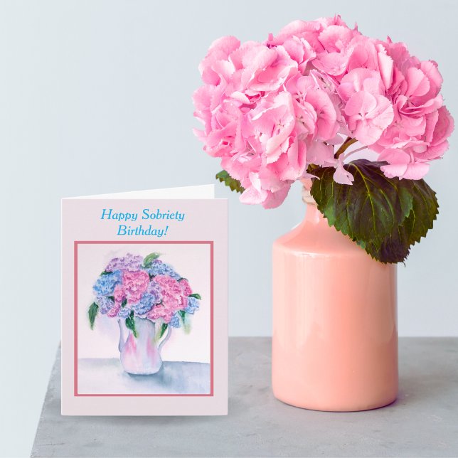 Happy Sobriety Birthday Watercolor Hydrangea Card (Creator Uploaded)