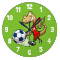 Happy Soccer Star Gecko Kicking Football Cartoon Large Clock