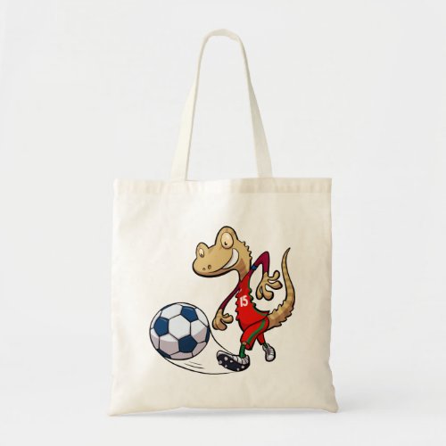 Happy Soccer Star Gecko Kicking Football Cartoon Tote Bag
