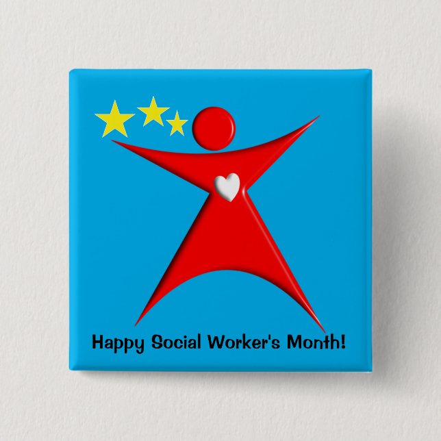 Happy Social Worker's Month Blue Pinback Button (Front)