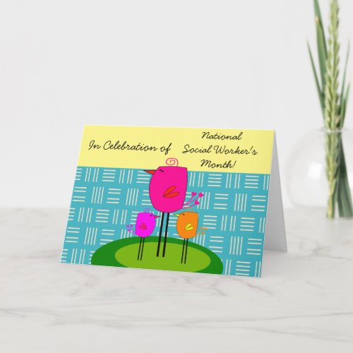 Happy Social Workers Month Whimsical Birds Thank You Card