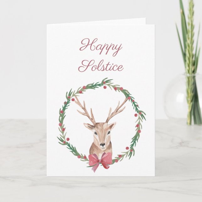 Happy Solstice Deer Yule Greeting Card (Front)
