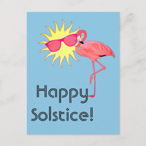 Happy Solstice Pink Flamingo Sun Face Postcard