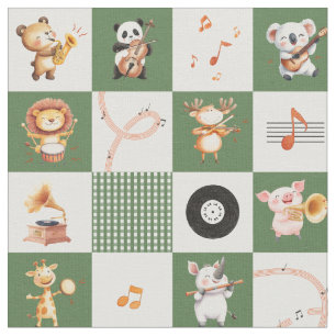 Happy song musical rhythm wild animals school band fabric