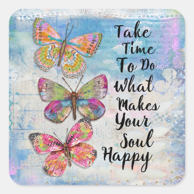 Happy Soul Butterflies Square Sticker (Front)