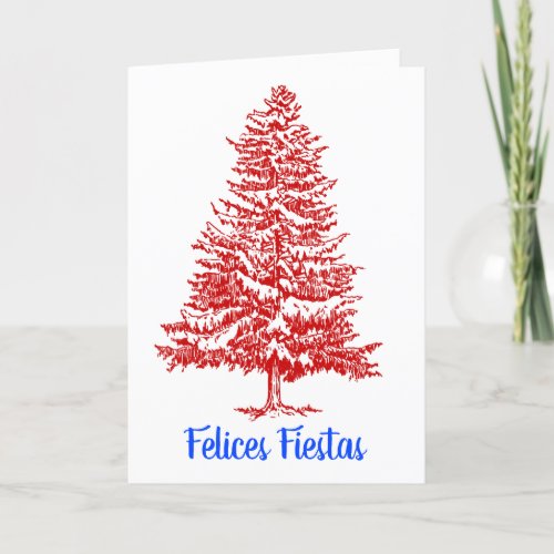 Happy Spanish Red White Christmas Tree Festival Holiday Card