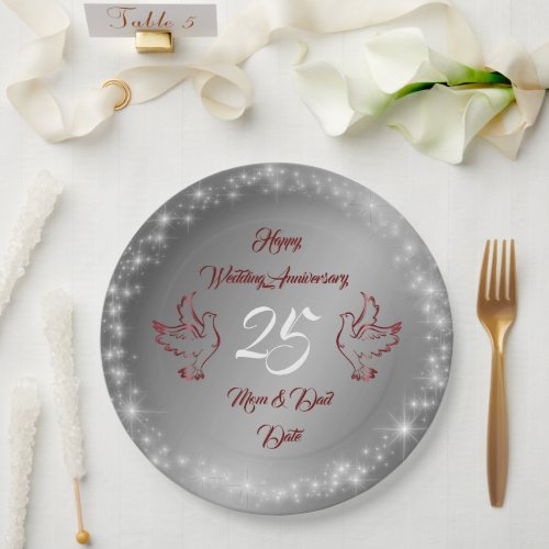 Happy Sparkly Customize Silver 25th Anniversary Paper Plates