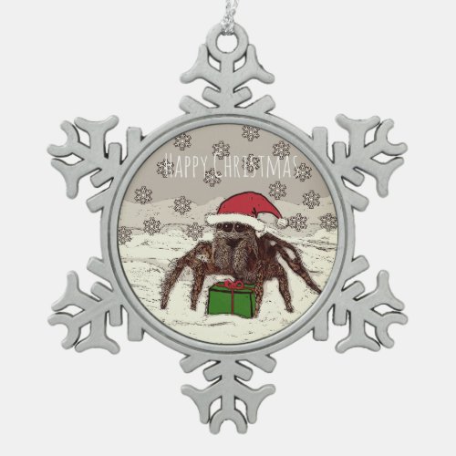 Happy Spider Snowflake Pewter Christmas Ornament