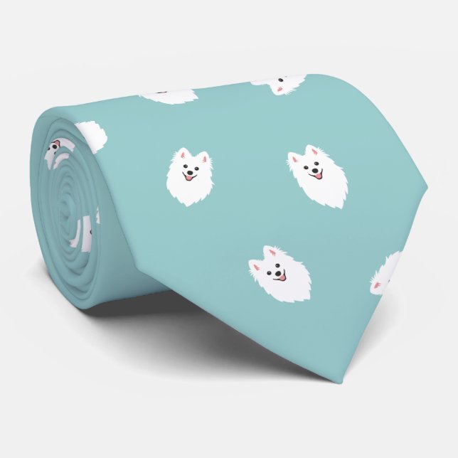 Happy Spitz Dog Neck Tie (Aqua Mint) (Rolled)